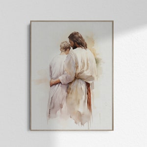 Jesus with Young Man Art Jesus Hugging Teenage Boy Art, Embrace Jesus Comforting Christian Christ Painting Wall Art DIGITAL DOWNLOAD