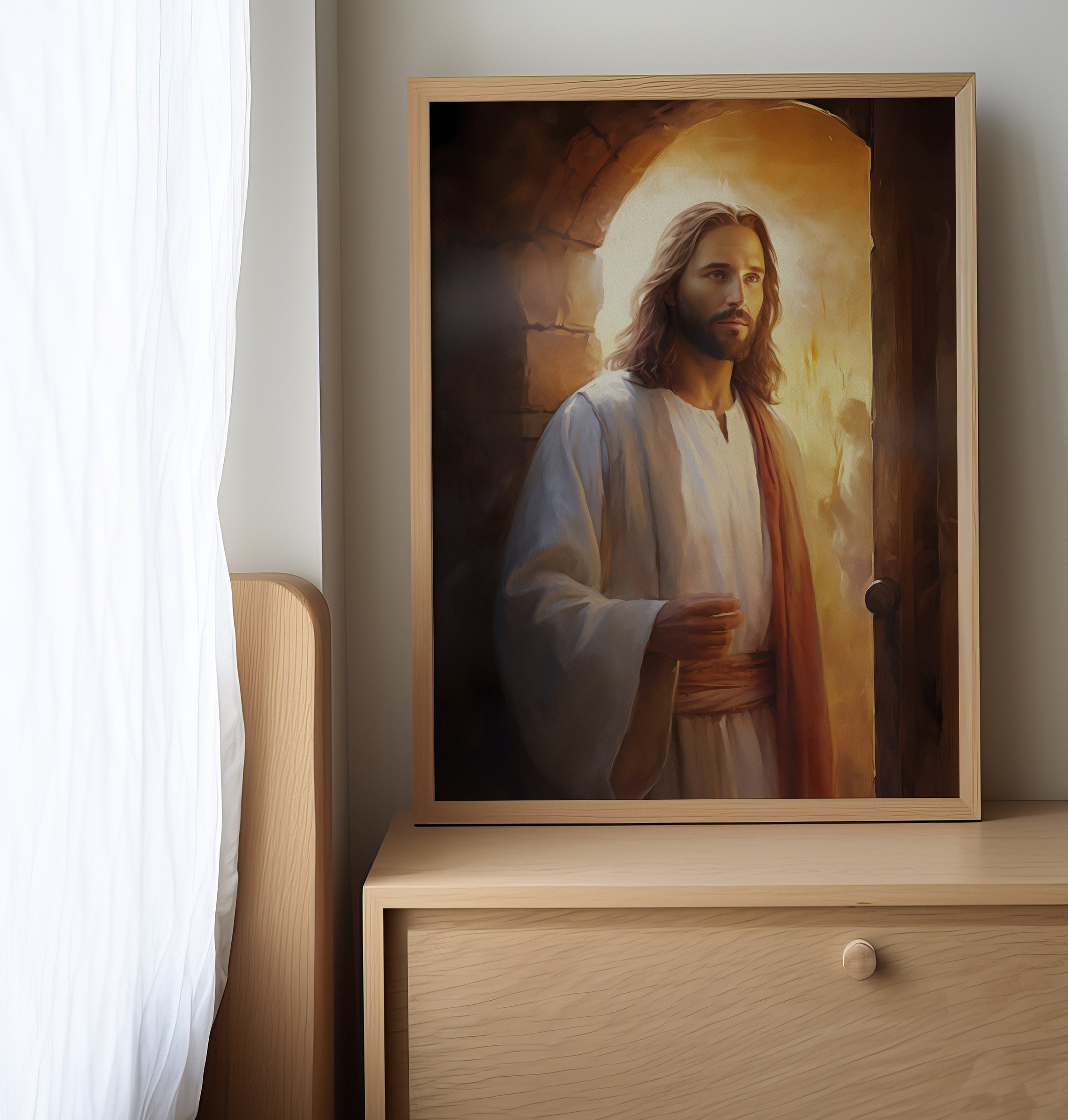 ドアをノックするイエスキリスト救世主絵画キリスト教聖書 LDS