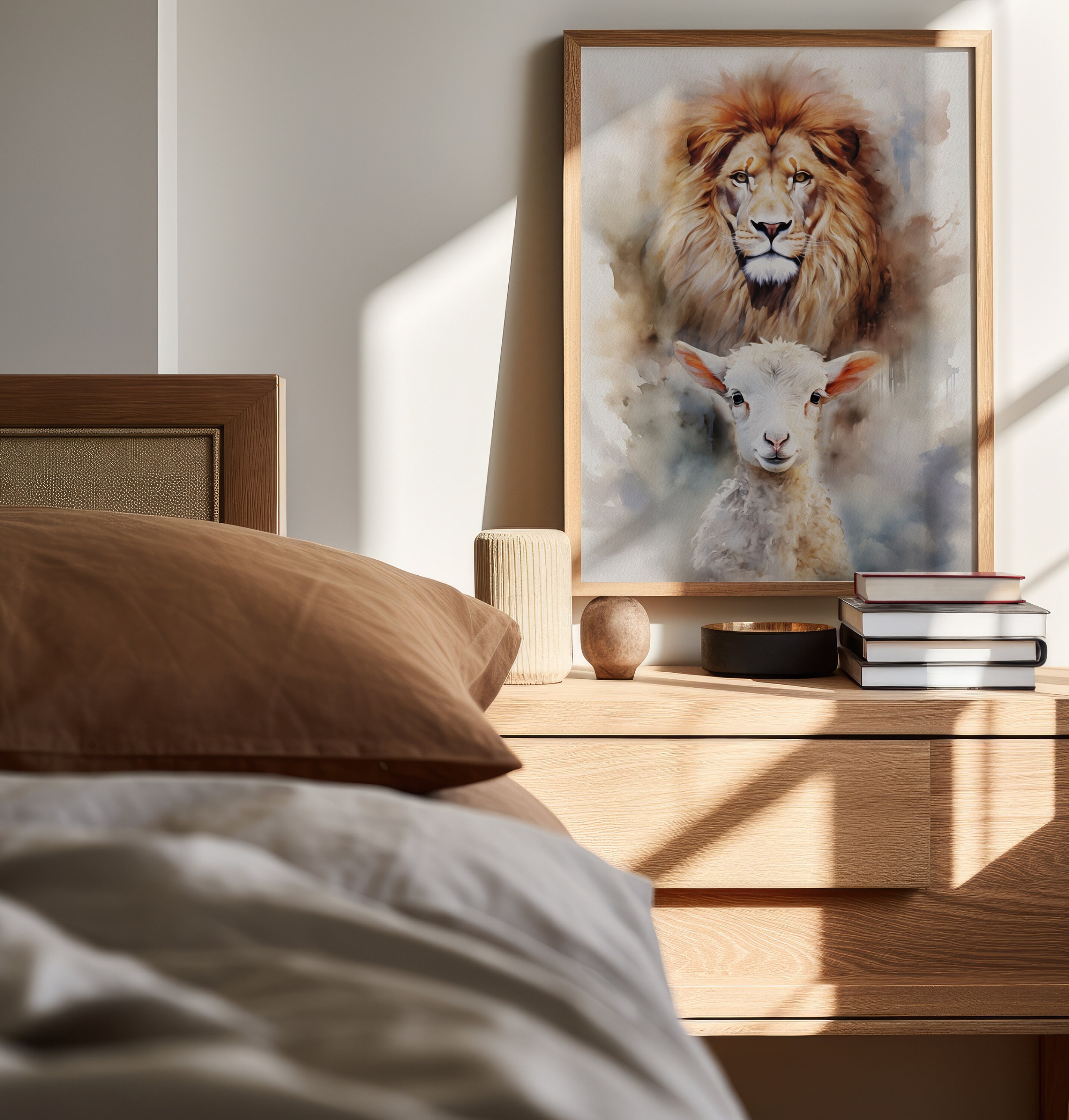 ZzSTX Gesù E Leone E Agnello La Combinazione Perfetta Stampe d'Arte da Parete Poster Gesù E Leone Dipinto Miglior Regalo Decorazione da Parete 50X70Cm Senza Cornice