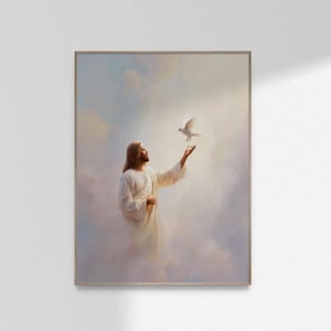 Jesus and White Dove Art, Christian Peace Dove Art, Christ Painting Christian Wall Art Print Artwork Picture DIGITAL DOWNLOAD