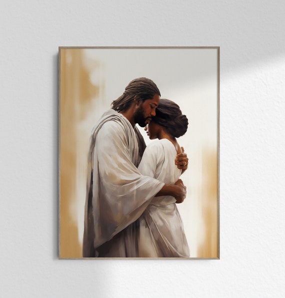 キリスト女性画 永遠にあなたと、キリスト教の絵画、女性を抱きしめるイエス