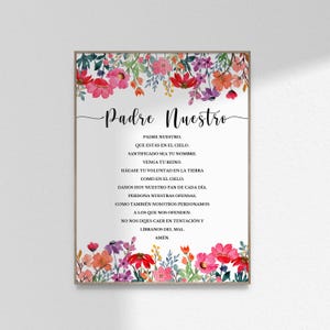 Spanish Lords Prayer Gift Floral Christian Prayer Home Decor Padre Nuestro Prayer Bible Wall Art Print Poster Printable DIGITAL DOWNLOAD
