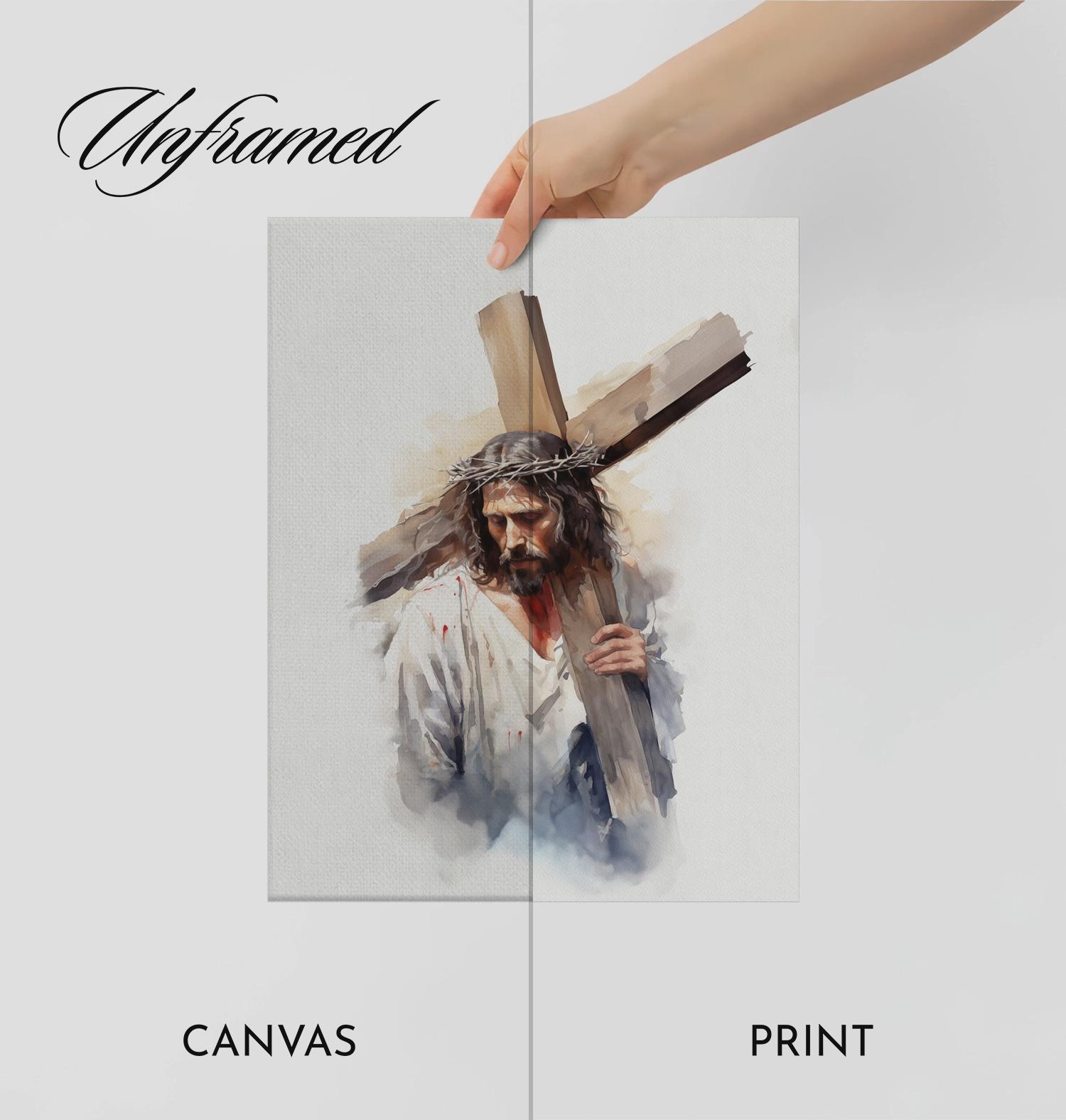呪物 キリスト Jesus ジーザス イエス 十字架 ART アート 額縁 絵画 十字架を背負うイエス、十字架刑のイエスのキリスト教の壁アート絵画