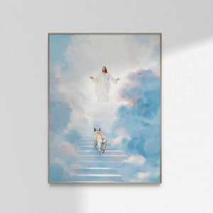 Gesù incontra il bulldog francese in cielo, Gesù con l'arte del bulldog francese, regalo per la perdita di un animale domestico, stampa artistica cristiana, dipinto, stampabile, DOWNLOAD DIGITALE Jpg
