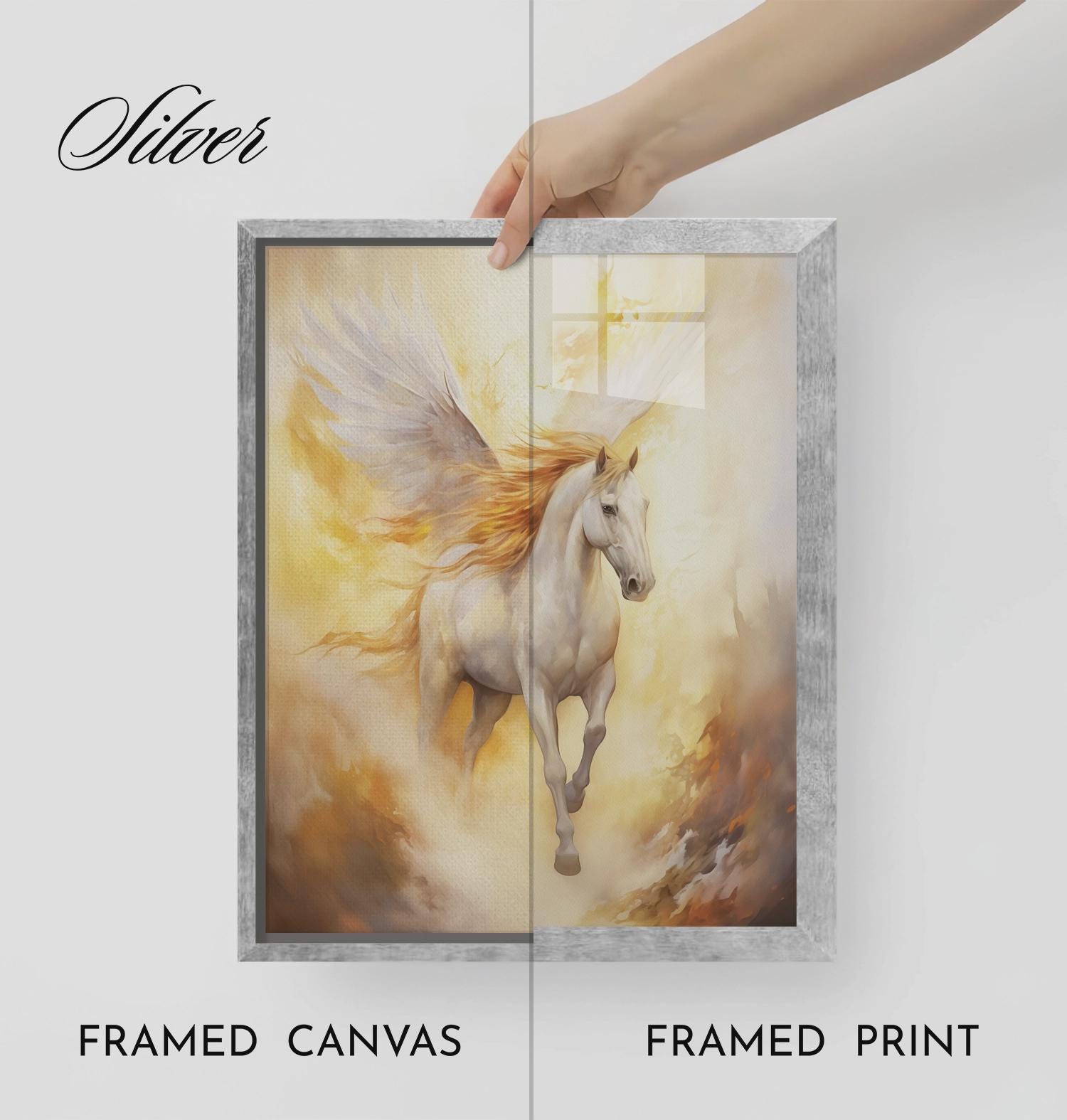 翼を持つ馬、ペガサスのキリスト教の壁アート絵画ポスタープリントと額