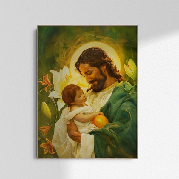 Saint Joseph and Child Jesus Baby Jesus Art St. Joseph and Jesus Art Catholic Father Gift Christian Art Bible Wall Art  DIGITAL DOWNLOAD