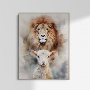 Löwe und Lamm Kunst Lamm und Löwe von Jehuda, Johannes 1 Wandkunst, Christian Lion Bibel Kunstdruck Malerei Poster Printable DIGITAL DOWNLOAD Jpg