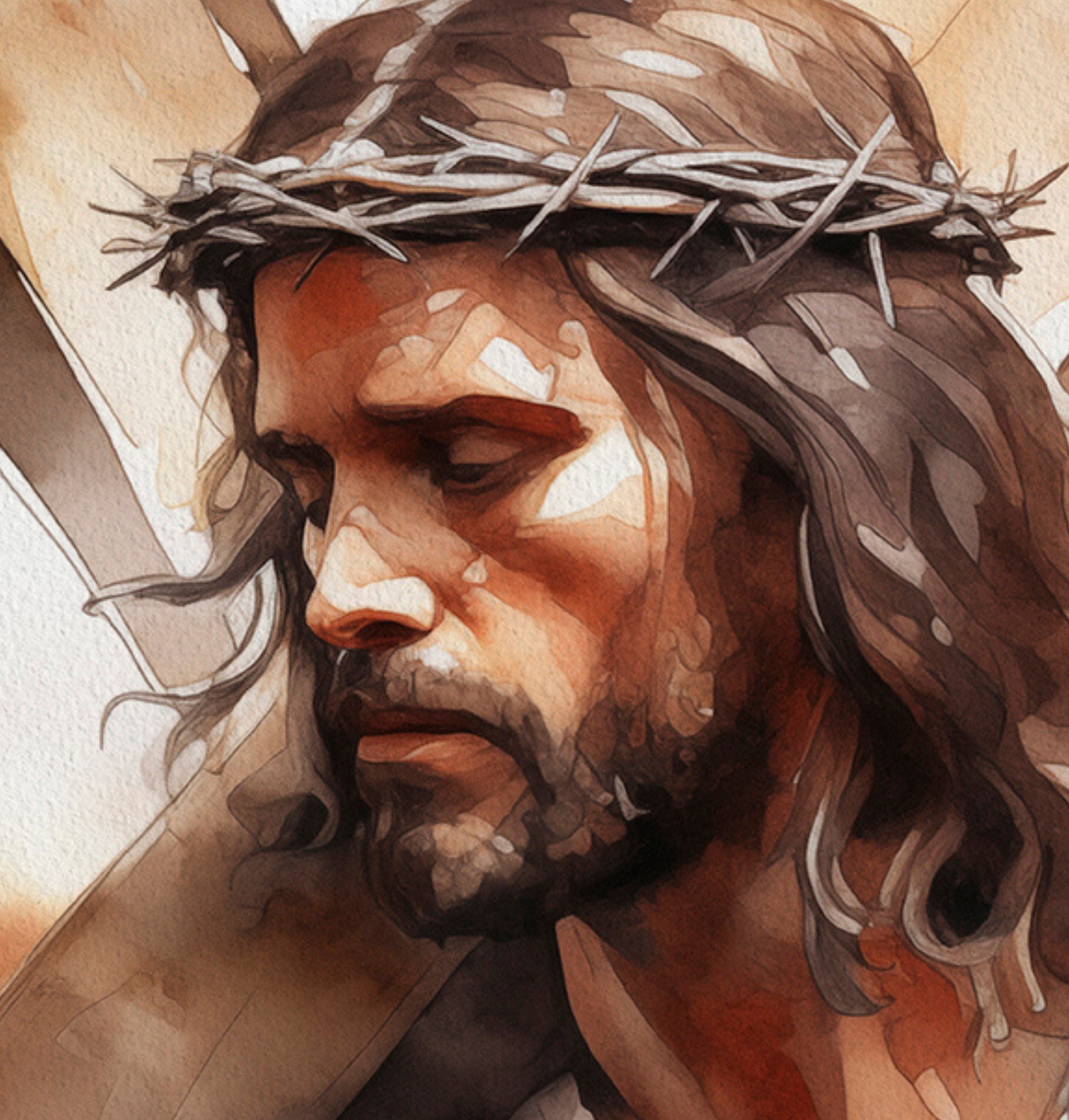 Jesus With Cross Jesus Carrying Cross Christ Cross Watercolor Painting Il Fullxfull.5630708496 E48u