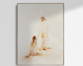 Sangrado mujer arte impresión tocando el dobladillo arte curativo moderno abstracto arte cristiano boceto pintura Jesús cartel imprimible DESCARGA DIGITAL