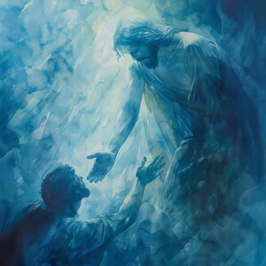 Jesus Saving in Water Art Jesus Reaching Down to Save Peter Painting ...