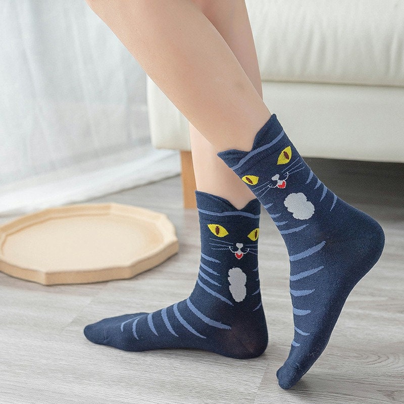 4 Pairs of Premium Cotton Cat Socks Etsy UK