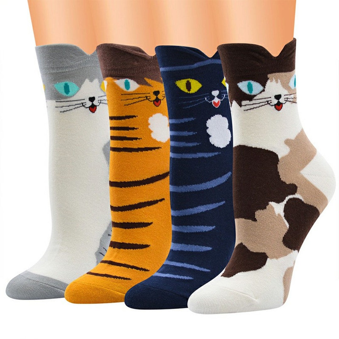 4 Pairs of Premium Cotton Cat Socks Etsy UK
