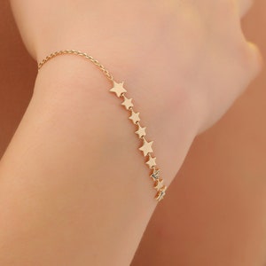 14K Solid Gold Star Bracelet, Dainty Chain Jewelry for Women, Elegant Star Bracelet, Custom Gold Jewelry for Her, Anniversary Gift for Girl image 1