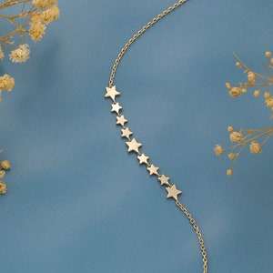 14K Solid Gold Star Bracelet, Dainty Chain Jewelry for Women, Elegant Star Bracelet, Custom Gold Jewelry for Her, Anniversary Gift for Girl image 4