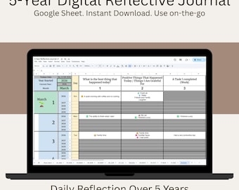 5-Year Reflective Digital Journal | Google Sheets | Prompts