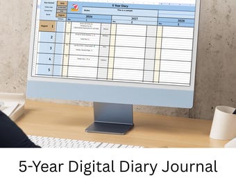 5-Year Digital Diary Google Sheet Journal | Monthly Tabs | Editable | All Devices