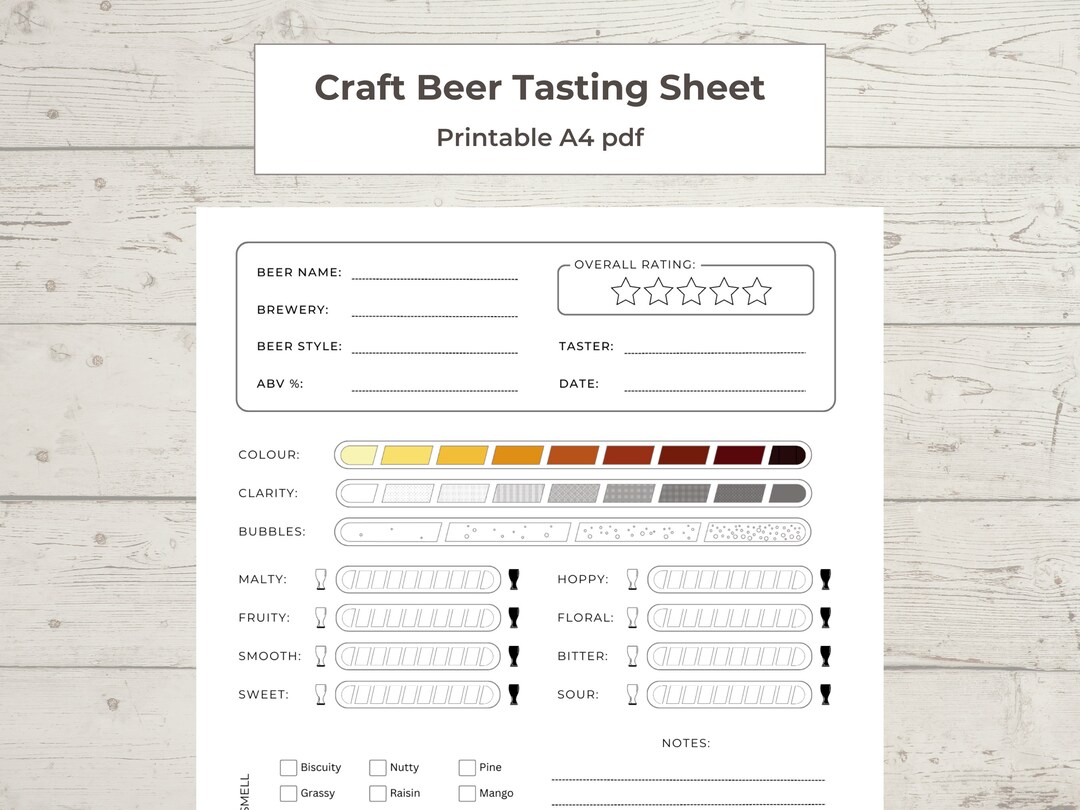 NEW Beer Tasting Printable A4 Sheet Tasting Notes Guide Perfect for