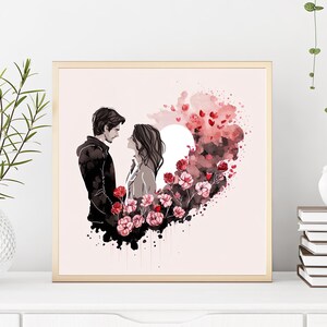 Valentine&#39;s Day Printable Wall Art &quot;Love is in the Air&quot;, Watercolor Love Couple Painting, Print Decor, Digital Print
