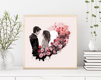 Valentine's Day Printable Wall Art "Love is in the Air", Watercolor Love Couple Painting, Print Decor, Digital Print