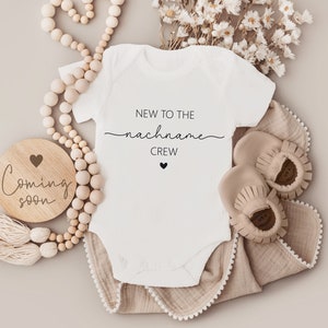 Baby bodysuit New to the Crew short sleeve with name personalizable | Announce pregnancy | Baby | Birth | Baby gift | Birth gift