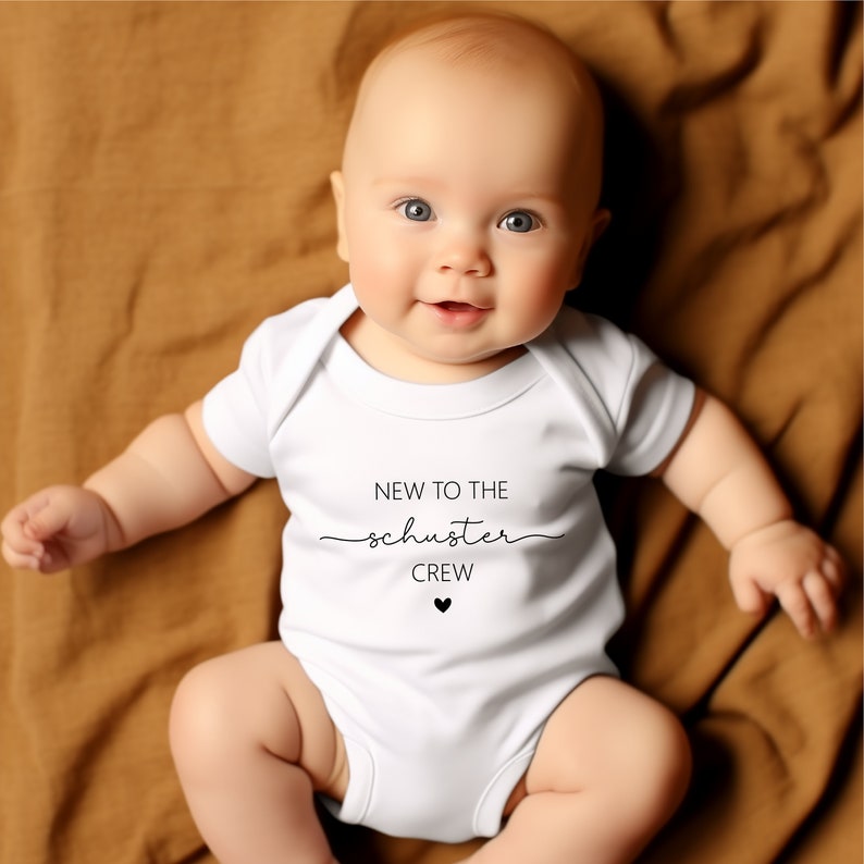 Baby bodysuit New to the Crew short-sleeved, customizable with name Announce pregnancy Baby birth Baby gift Birth gift image 2