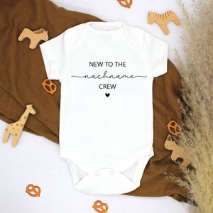 Baby bodysuit New to the Crew short-sleeved, customizable with name Announce pregnancy Baby birth Baby gift Birth gift image 1