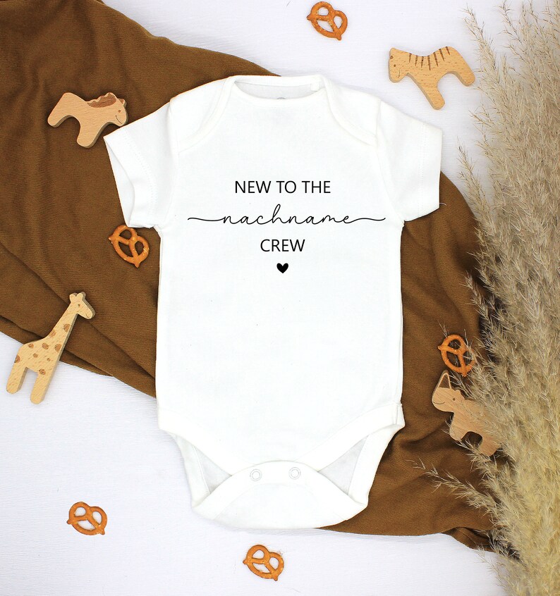 Baby bodysuit New to the Crew short-sleeved, customizable with name Announce pregnancy Baby birth Baby gift Birth gift image 1