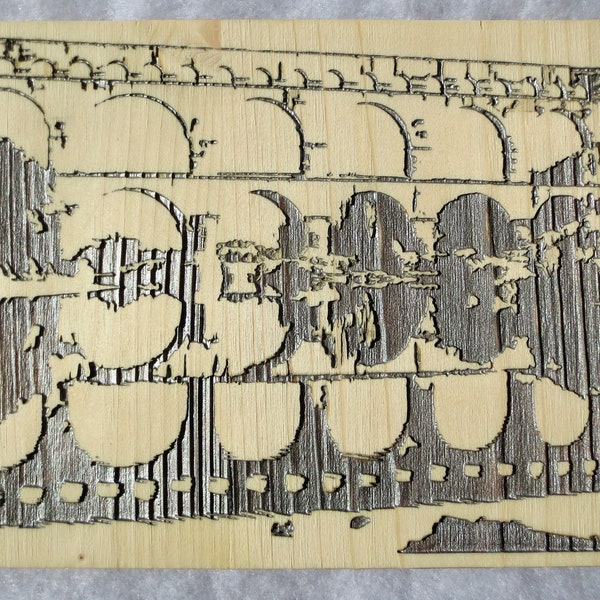 Décoration du Pont du Gard / Gravure sur bois / Peinture du Pont du Gard