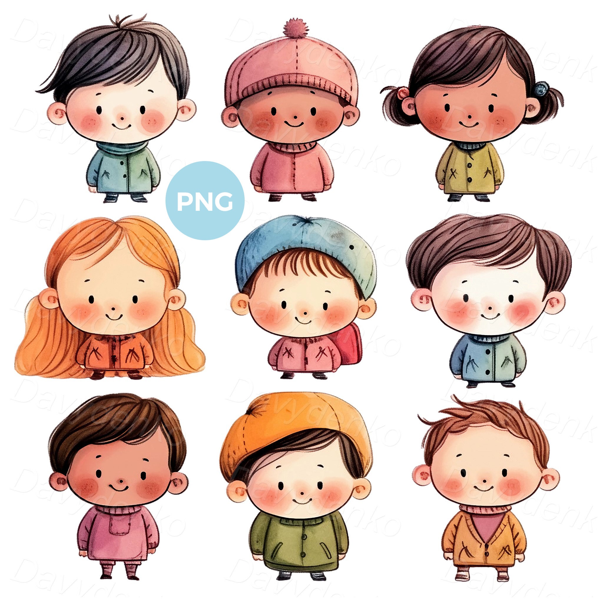 Happy Kids PNG Clipart Set of Cute Kindergarten Cartoon Kids Little ...