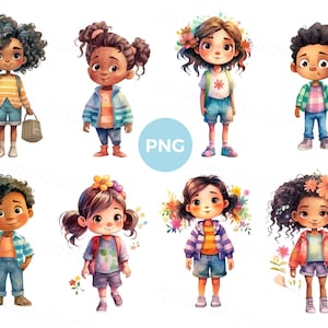 PNG-clipart. Verzameling van schattige vrolijke tekenfilm kleine kinderen, jongens en meisjes, kleuterillustratie, kinderportretten, direct downloaden