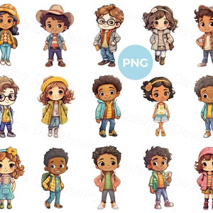 Cartoon Kinder Clipart, Kinder Icons Set, glückliche Jungen und Mädchen Clipart, isolierte Charaktere, stehende Kinder PNG Clipart