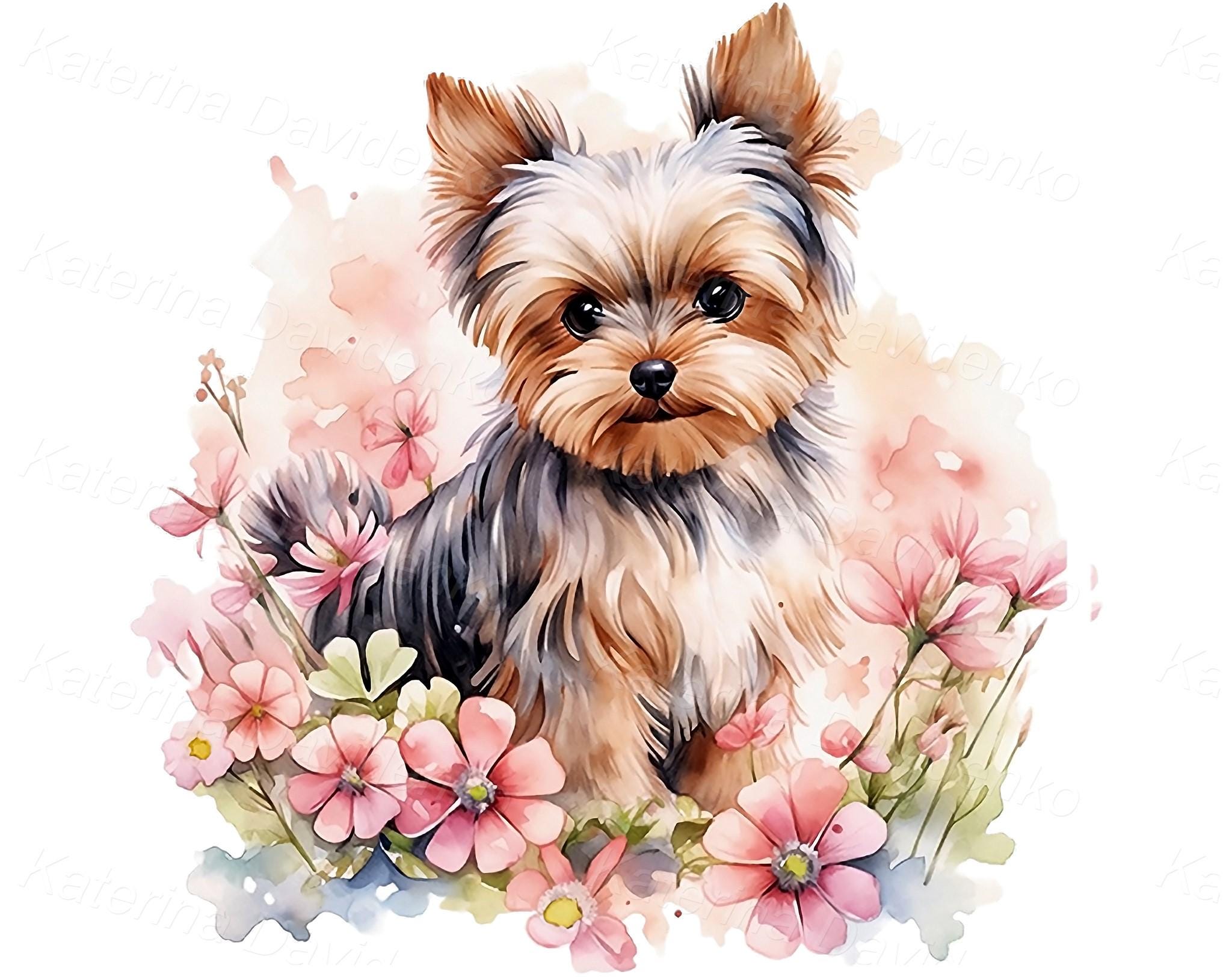 Watercolor Dog Clipart, Cute Puppy Portraits With Flowers PNG - Etsy