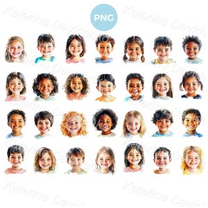 Collection of realistic happy kids heads png clipart. Isolated multinational smiling children faces PNG clipart, boys and girls