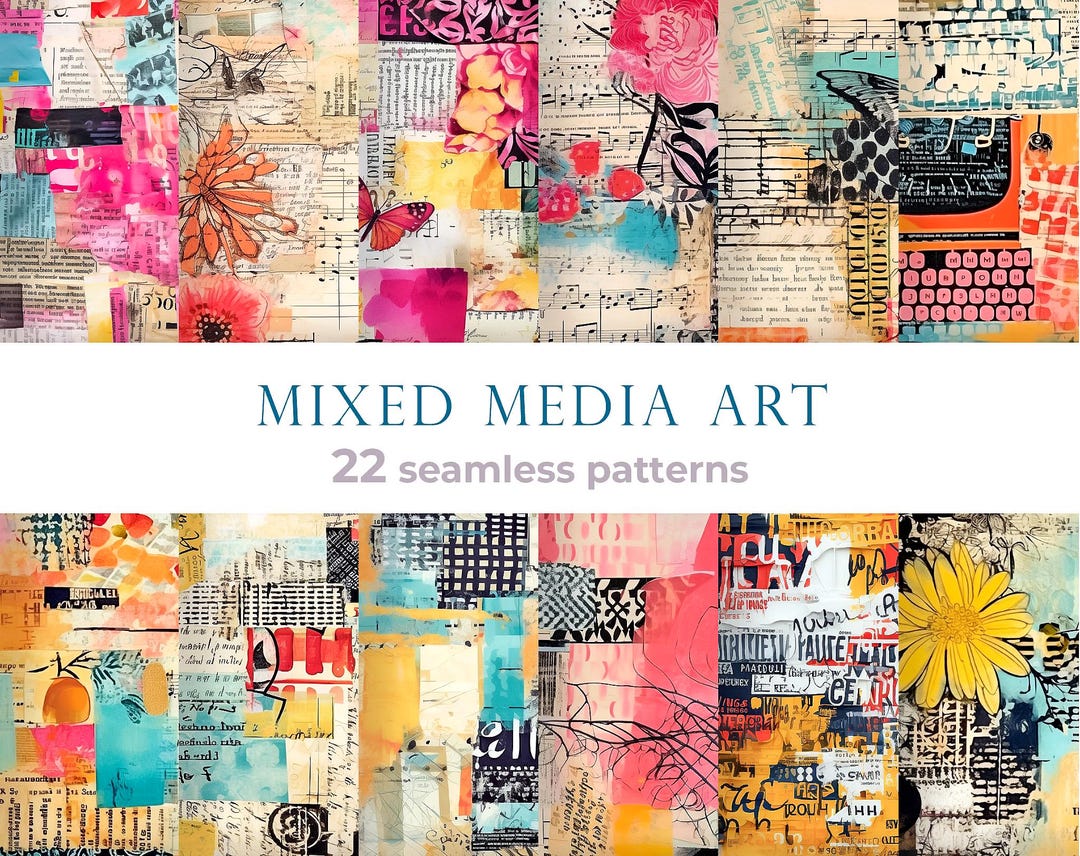 Mixed Media Art Patterns, Abstract Collage Seamless Backgrounds - Etsy