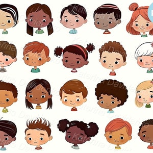 Cartoon smiling kids faces PNG clipart, multinational happy little children clip art, kids emotion clipart