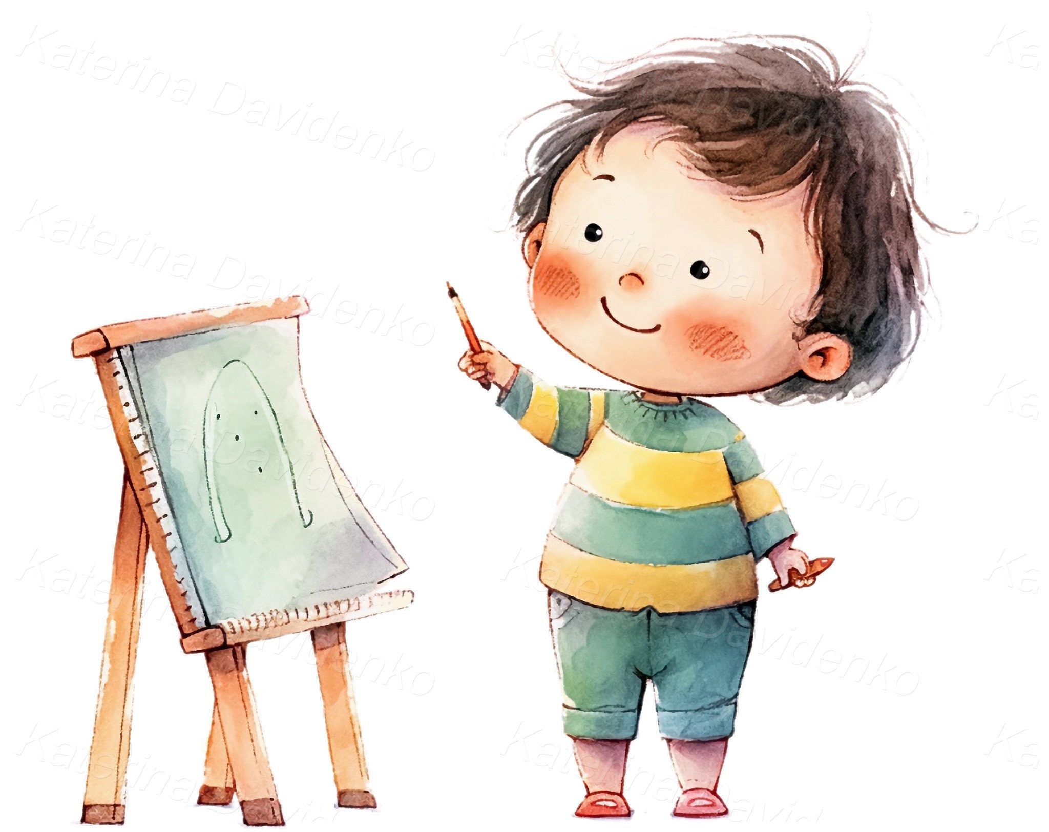 Set of Isolated Watercolor Cartoon Kids PNG Clipart, Children ...