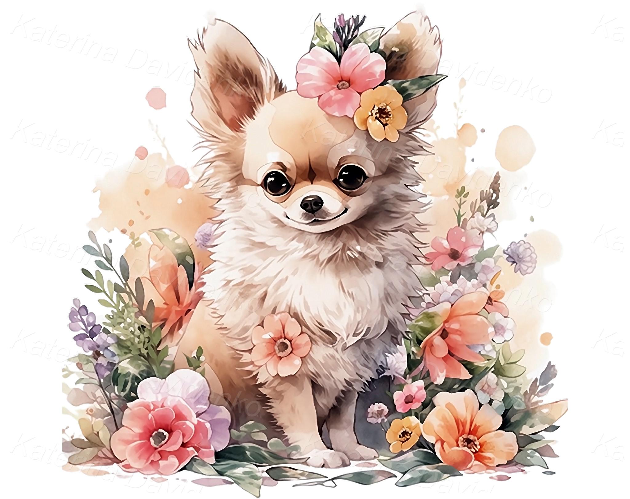 Watercolor Dog Clipart, Cute Puppy Portraits With Flowers PNG - Etsy