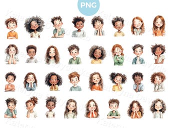 Cute Kids Portraits PNG, Diverse Children Head Illustrations
