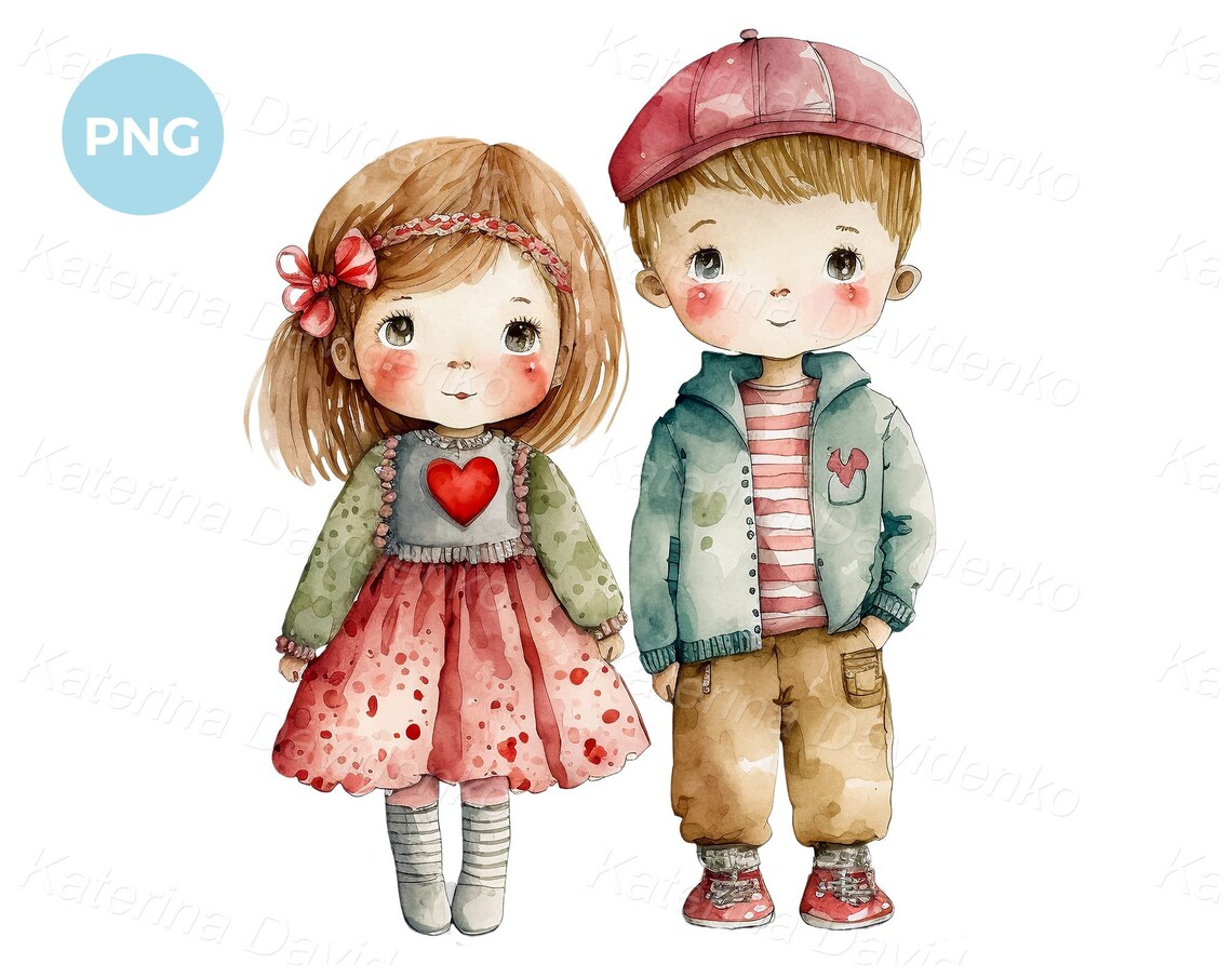 St. Valentine's Day PNG Clipart. Cute Cartoon Boy and Girl. Printable ...