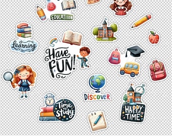 School Sticker Digital download PNG Goodnotes stickers Education planner stickers Student printable stickers set