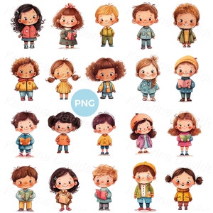 Niedlichen Cartoon Kleine Kinder Freigestellt Charaktere Clipart-Set Kindergarten Kinder Stehen Volle Höhe Vorschulkinder Jungen Mädchen Lässige Kleidung