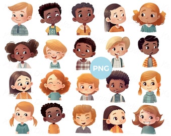 Clipart set of kids portraits. Cute children PNG clip art. Boys and girls images, isolated pictures. Digital download