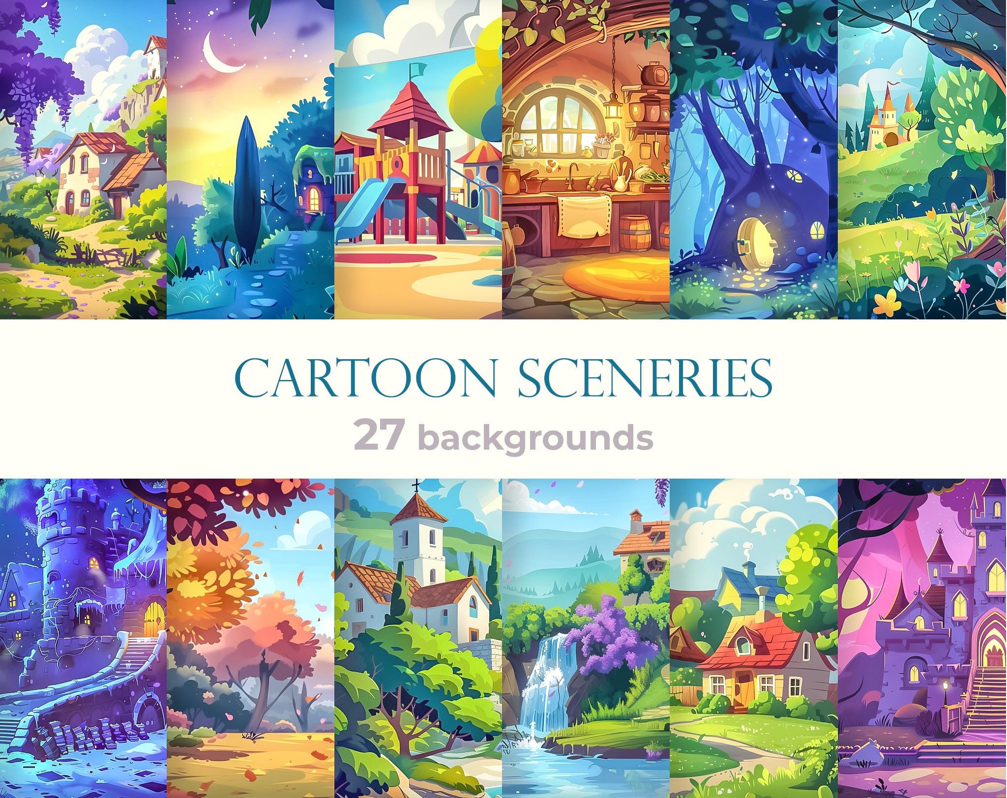 Cartoon Landscape Backgrounds: Whimsical Scenes (digital Download) - Etsy