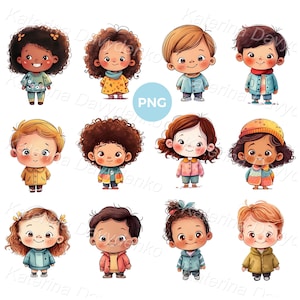 Cartoon Kids Characters Clipart Children PNG Images Set of Cute Little Boys and Girls Portraits Kindergarten Preschooler Kids PNG Clip Art
