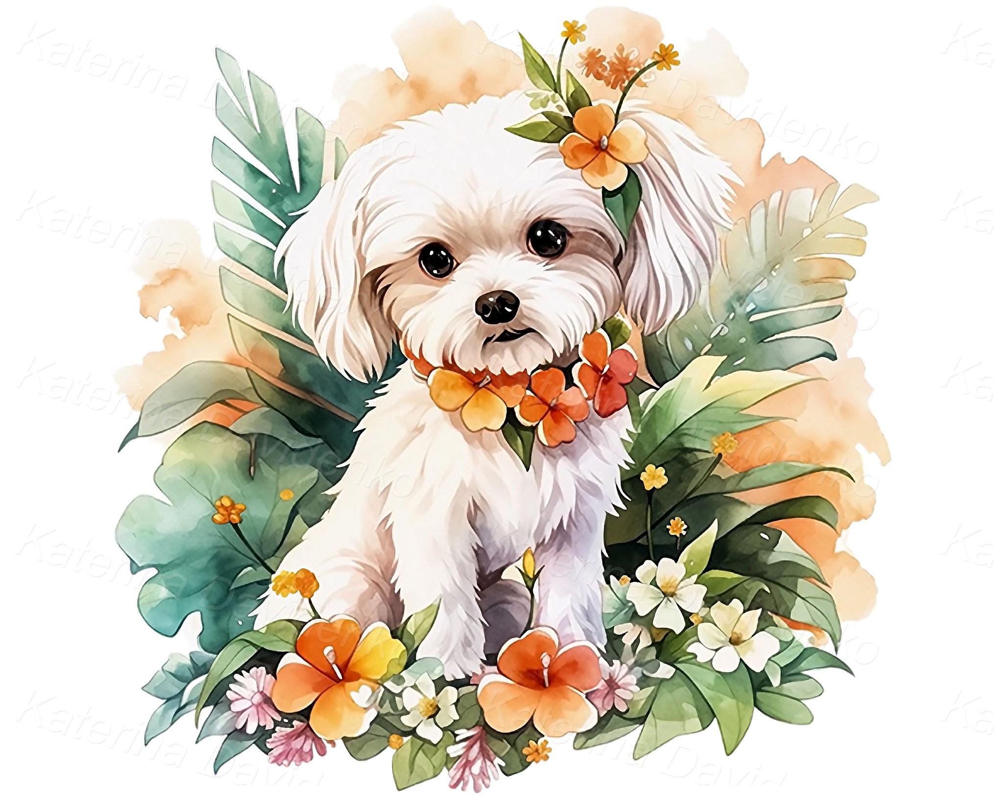 Watercolor Dog Clipart, Cute Puppy Portraits With Flowers PNG - Etsy