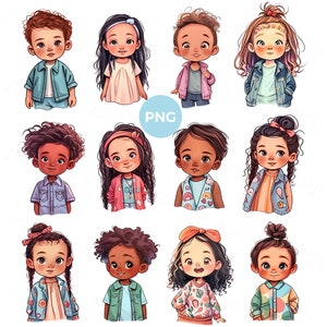 Set of Cartoon Boys and Girls Clipart Isolated Multiethnic Kids Cartoon Portrait Children Cute Kindergarten Kids Clipart Set