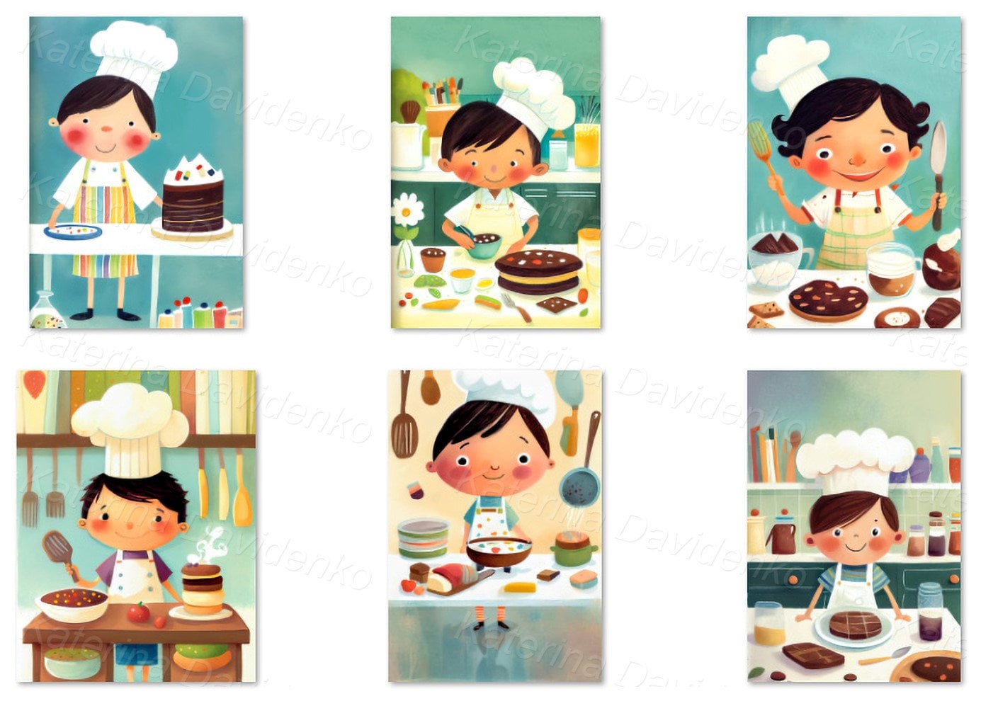 Cute Cartoon Little Chef Clipart, Kids Cooking Clipart. Illustrations for  Children's Book. Boy Cooking Cakes and Sweets in the Kitchen - Etsy, image size:1385x990