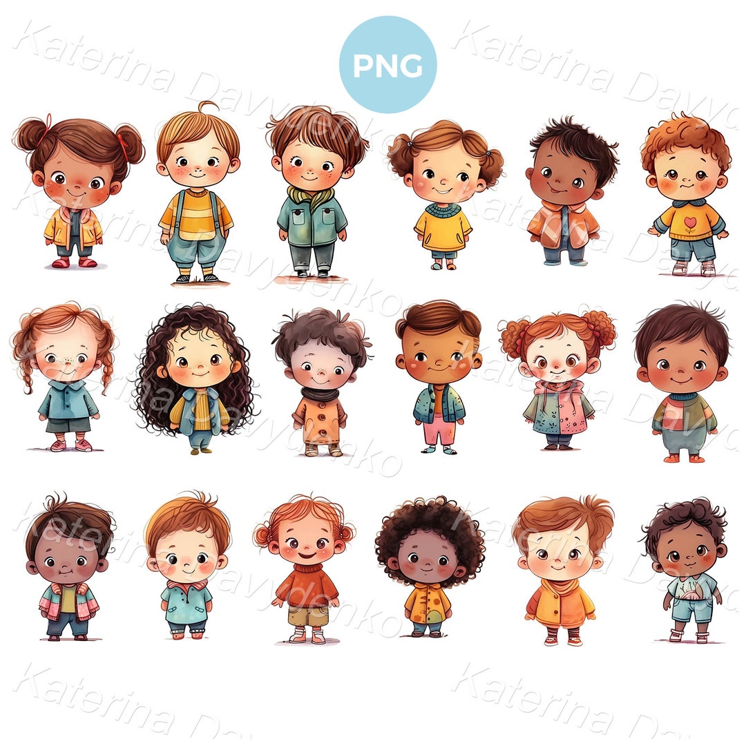 Children PNG Clipart Set of Cute Happy Cartoon Kids Pictures Little ...