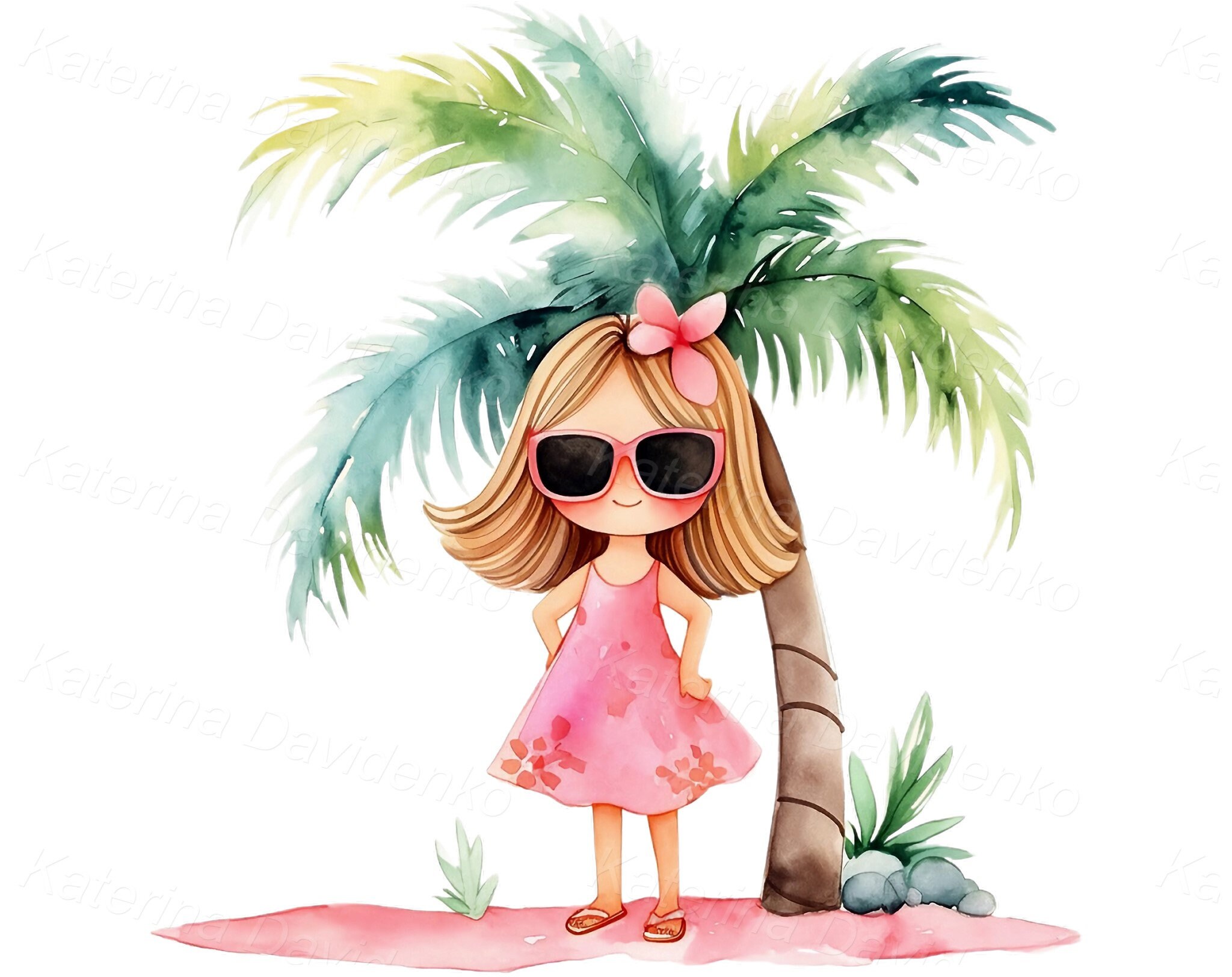 Collection of Watercolor Cartoon Kids Vacation PNG Clipart, Summer ...