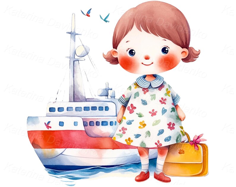 Collection of Watercolor Cartoon Kids Vacation PNG Clipart, Summer ...